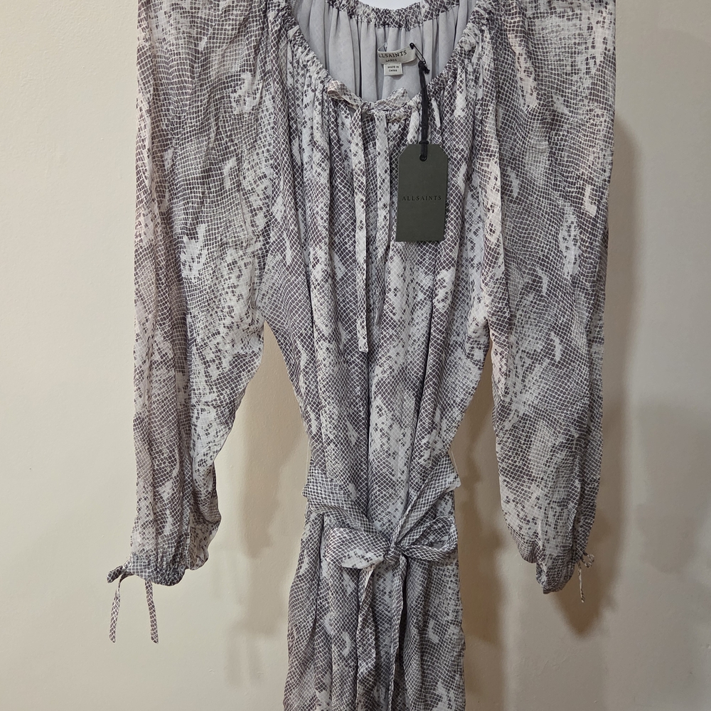 All Saints Gray Patterned Long Sleeve Dress